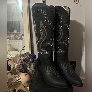 Black Embellished Western Boots
